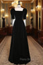 Black Velvet Short Sleeve Formal Prom Dresses