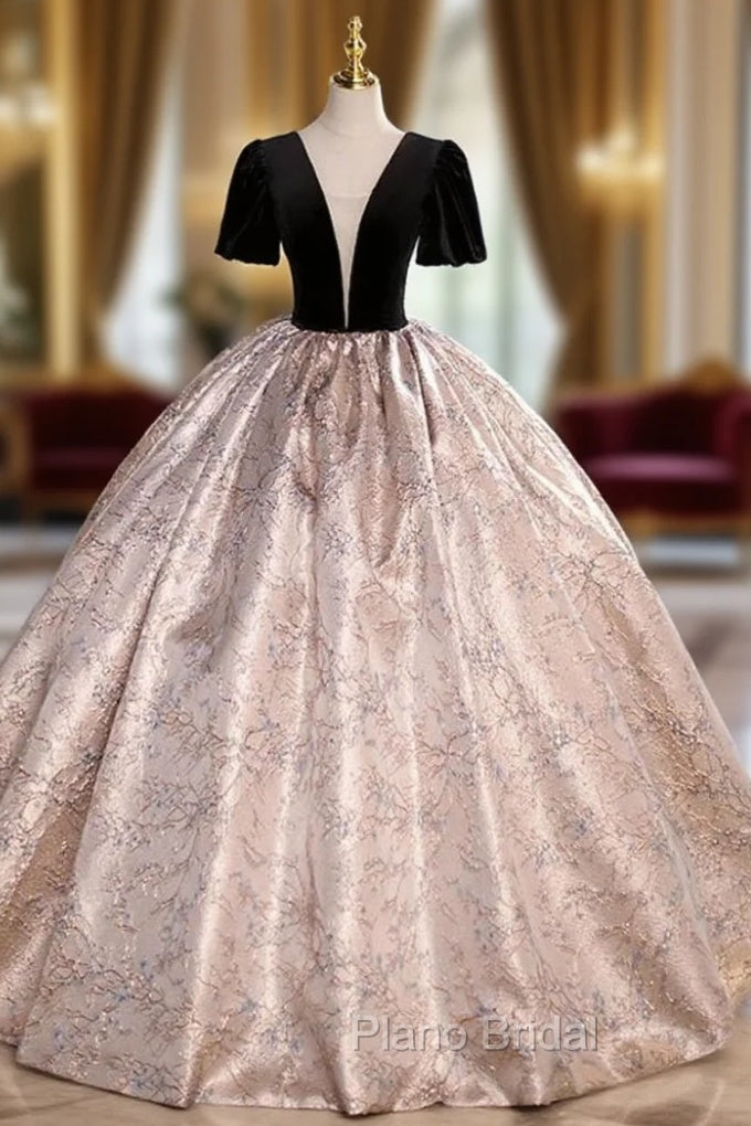 Black Velvet Short Sleeve Quinceanera Dresses