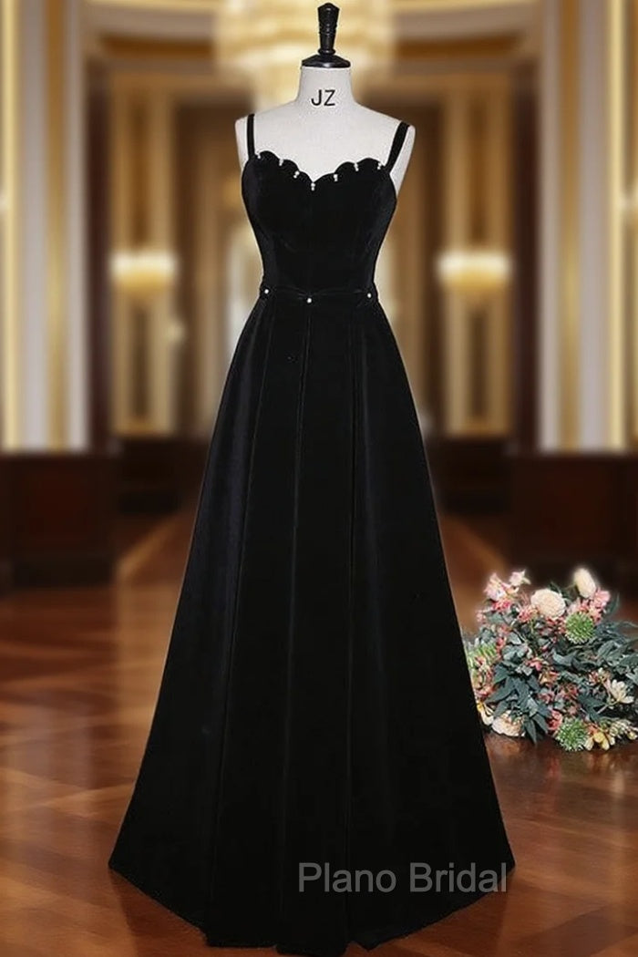 Black Velvet Short Sleeve Square Neck Pearls Formal Prom Dresses Main image