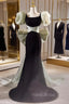 Black Velvet Square Puff Sleeve Formal Prom Dresses With Bow