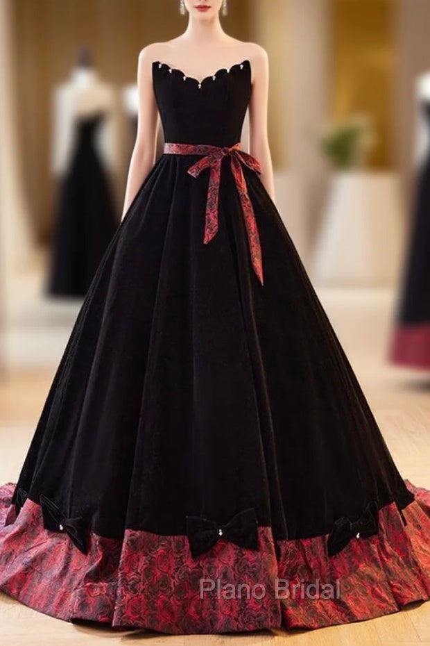 Black Velvet Strapless Bow Quinceanera Dresses Main image