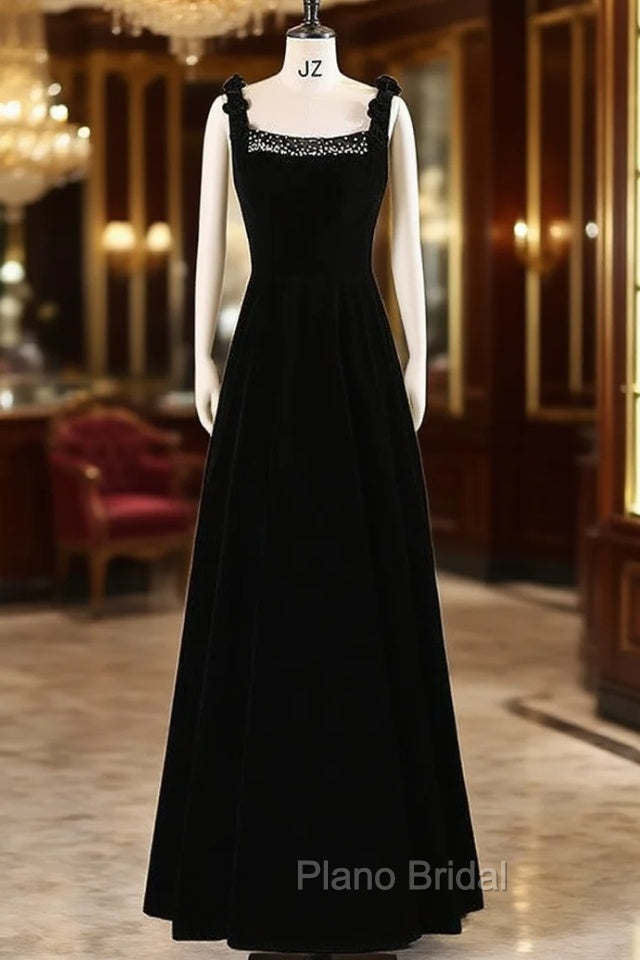 Black Velvet Straps Beading Formal Prom Dresses Main image