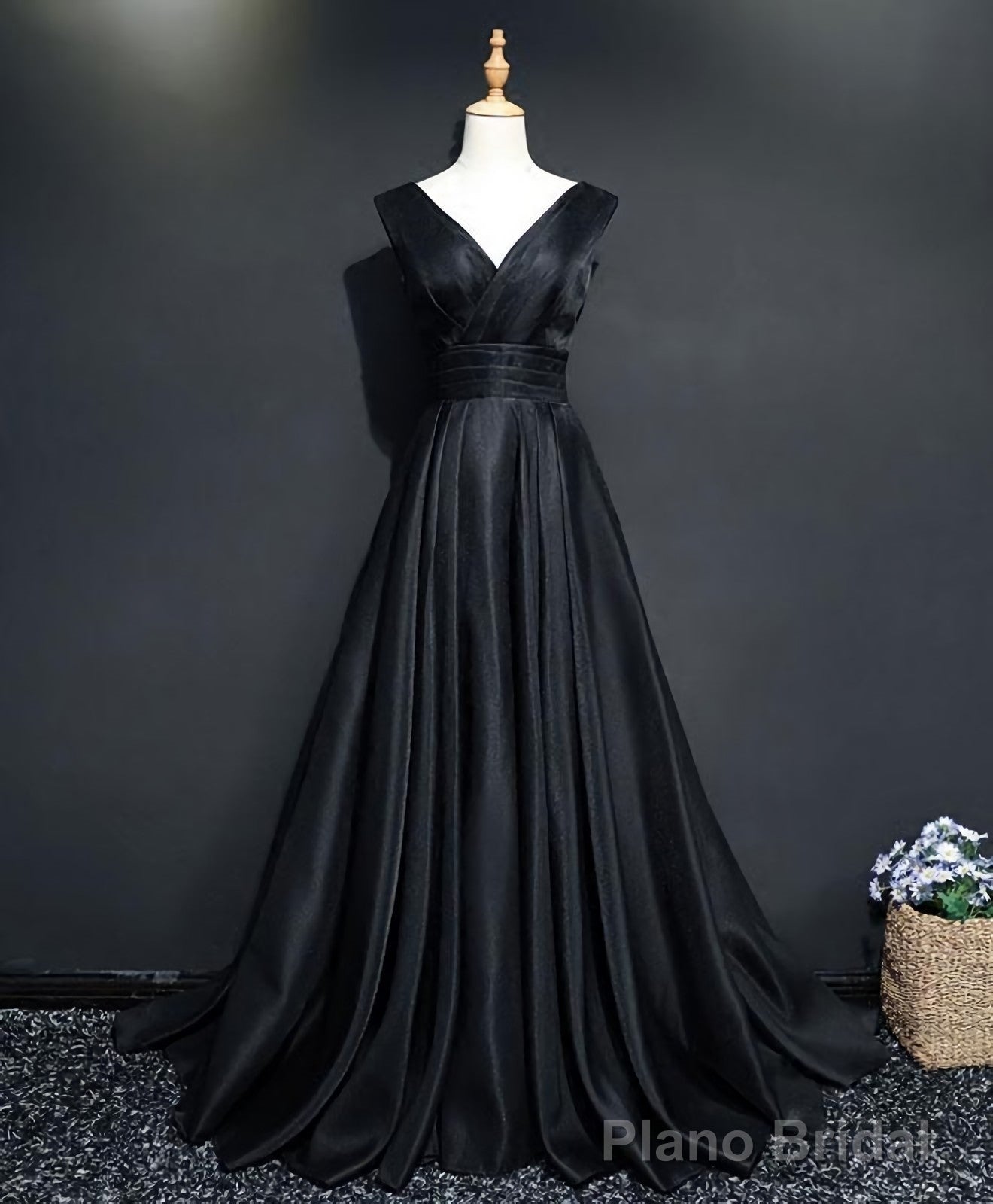 Simple Black V Neck Long Prom Dress, Black Evening Dress Main image