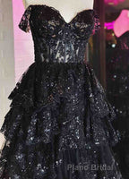 Light Blue Corset Lace Tiered Tulle Long Prom Dresses