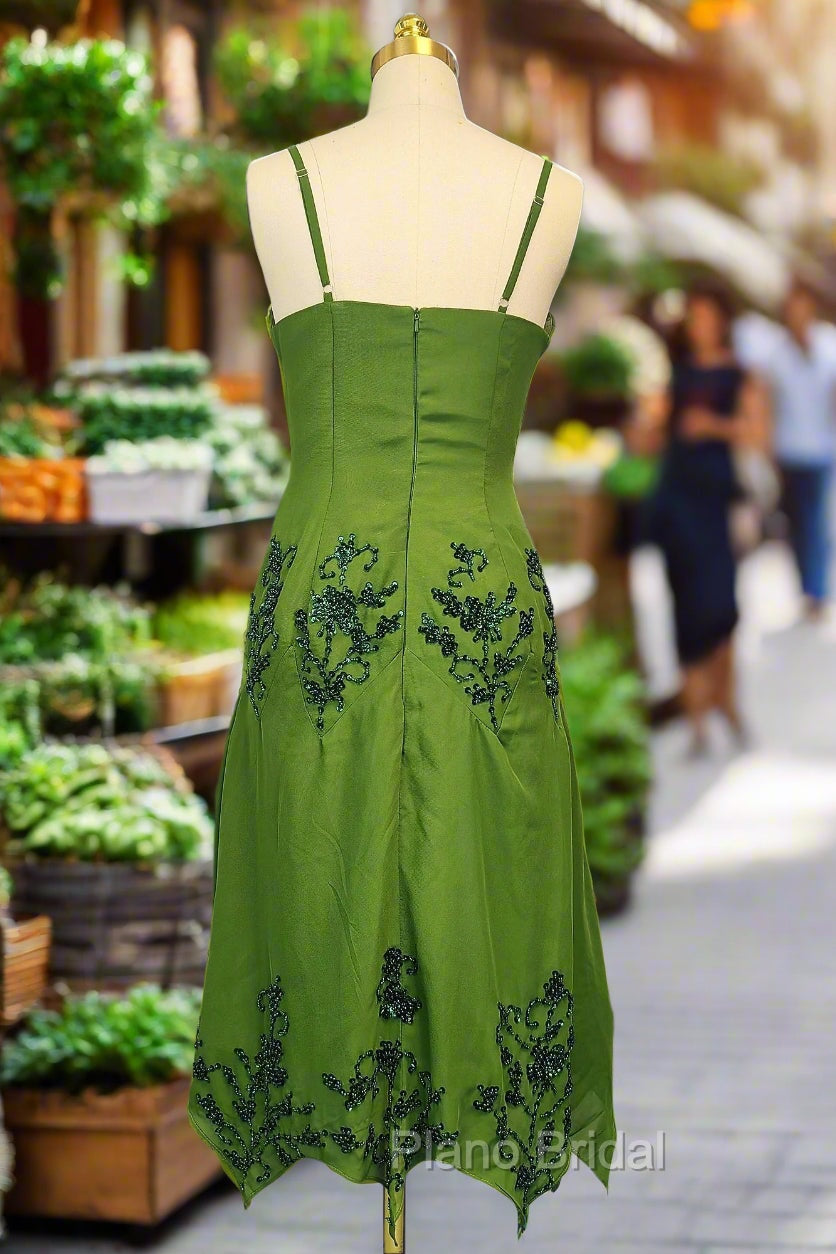 Green A line Formal Prom Dresses Spaghetti Straps Evening Dresses Chiffon Formal Dresses
