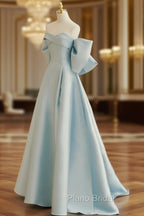 Blue A-Line Satin Long Formal Prom Dresses, Blue Satin Evening Dresses
