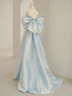 Blue A-Line Satin Long Formal Prom Dresses, Blue Satin Evening Dresses