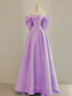Blue A-Line Satin Long Formal Prom Dresses, Blue Satin Evening Dresses