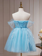 Blue A-Line Short Formal Prom Dresses, Cute Blue Homecoming Dresses