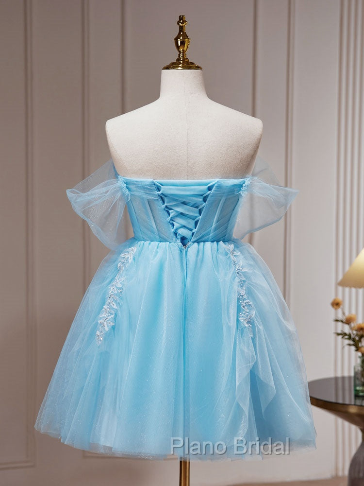 Blue A-Line Short Formal Prom Dresses, Cute Blue Homecoming Dresses