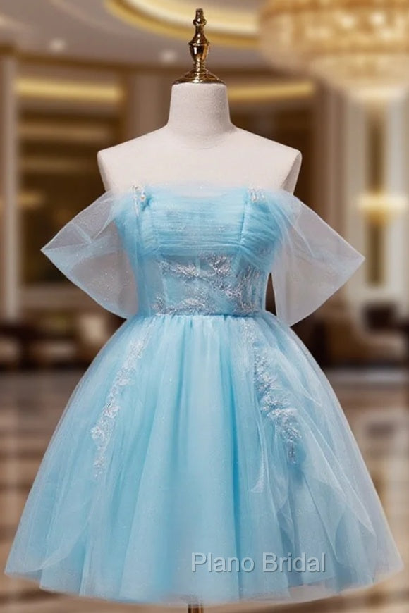 Blue A-Line Short Formal Prom Dresses, Cute Blue Homecoming Dresses