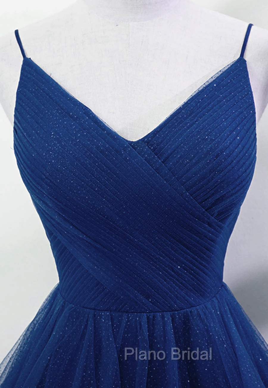 Blue A-line Straps Tulle Layers Long Party Dresses, Blue Long Formal Prom Dresses Secondary image