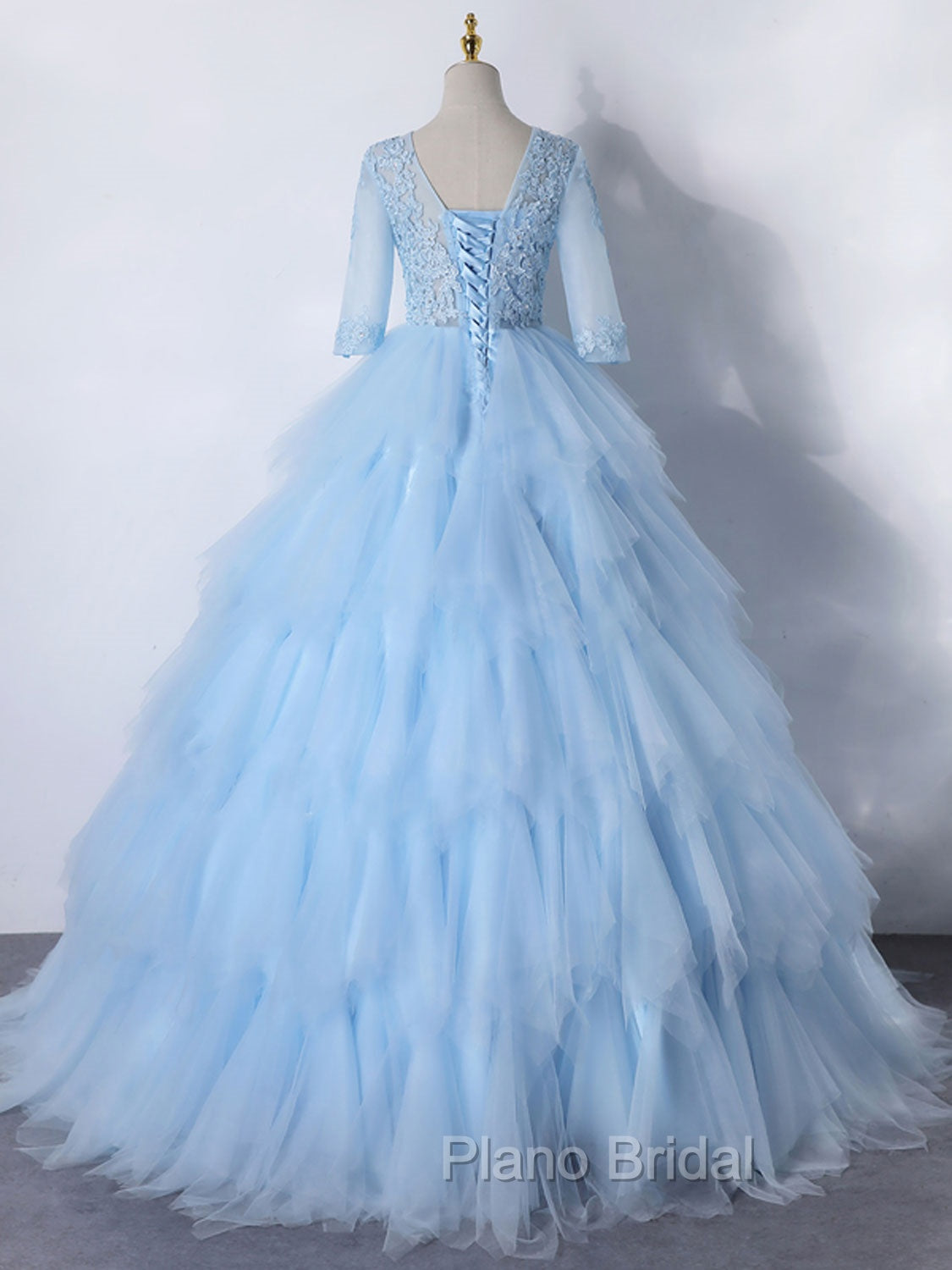 Blue A-Line Tulle Lace Long Formal Prom Dresses, Blue Lace Formal Evening Dresses