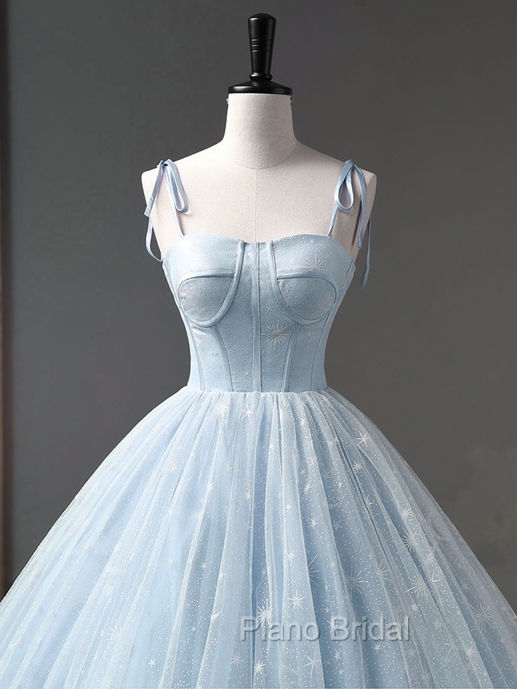 Blue A-Line Tulle Long Formal Prom Dresses, Blue Formal Sweet 16 Dresses