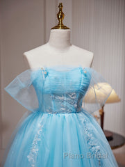 Blue A-line Tulle Short Formal Prom Dress, Blue Homecoming Dress