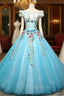 Blue Ball Gown Off The Shoulder Tulle Quinceanera Dresses