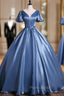 Blue Ball Gown Puff Sleeve Quinceanera Dresses