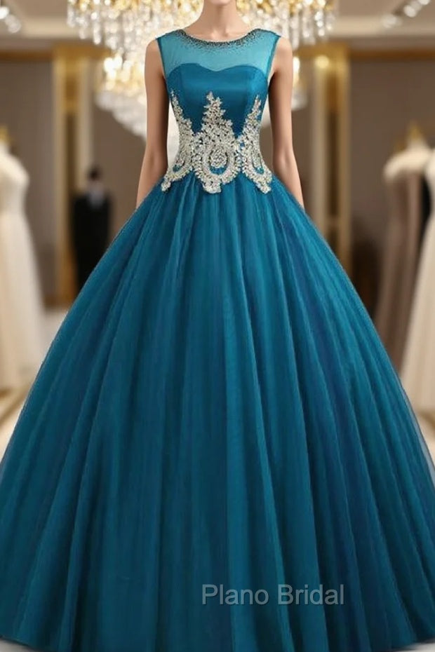 Blue Ball Gown Tulle Appliques Quinceanera Dresses Main image
