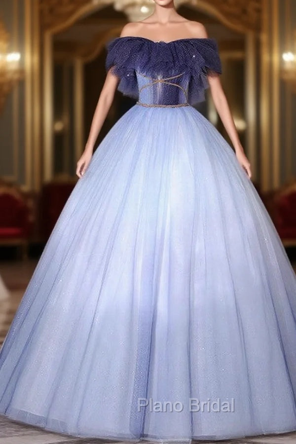 Blue Ball Gown Tulle Off the Shoulder Quinceanera Dresses Main image