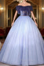 Blue Ball Gown Tulle Off the Shoulder Quinceanera Dresses