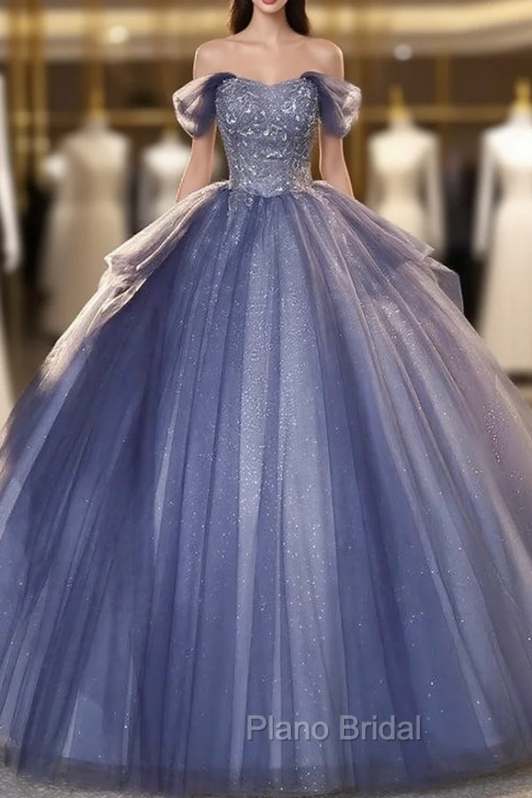 Blue Ball Gown Tulle Sequins Beading Quinceanera Dresses Main image