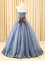 Blue Ball Gown Tulle Sweetheart Appliques Wedding Dress