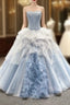 Blue Ball Gown Tulle Sweetheart Sleevelss Princess Formal Prom Dresses