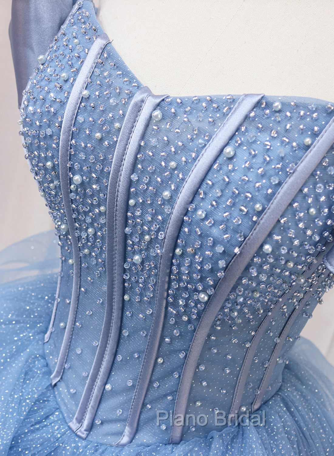 Blue Beaded Off Shoulder Tulle Long Formal Dresses, Blue Evening Dresses Formal Prom Dresses