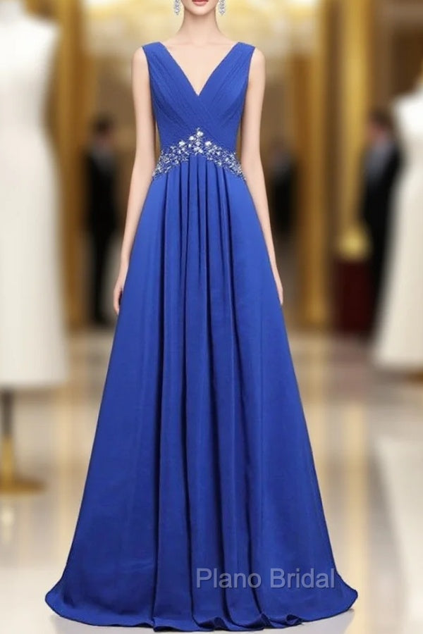 Blue Chiffon V-neck Floor Length Bridesmaid Dresses Main image