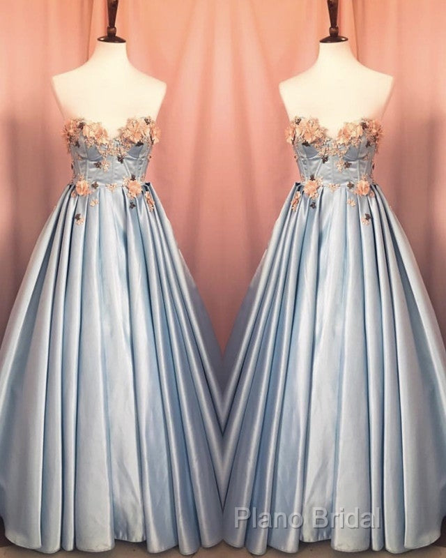Blue Corset Long Satin Dresses With 3D Flowers Secondary image