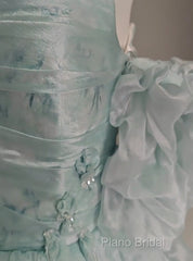 Blue Floral A-Line Strapless Organza Long Formal Prom Dresses Graduation Formal Prom Dresses