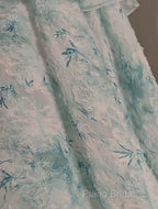 Blue Floral A-Line Strapless Organza Long Formal Prom Dresses Graduation Formal Prom Dresses