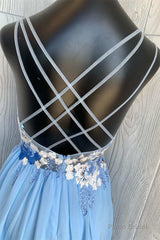 Blue Floral Embroidered A-line Short Homecoming Dresses