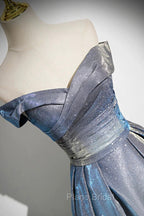 Blue Gradient A-Line Floor Length Formal Prom Dresses, Blue Off The Shoulder Evening Party Dresses