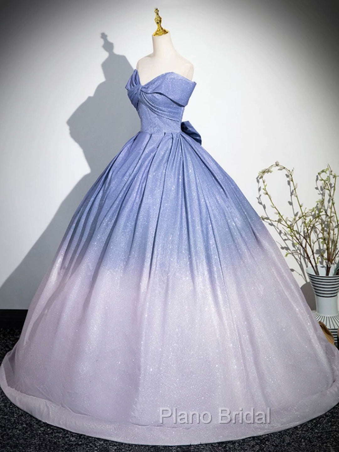 Blue Gradient-Color Glitter Sequins Formal Prom Dresses, A-Line Off-The-Shoulder Blue Princess Formal Dresses Secondary image