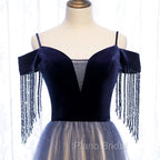 Blue Gradient Tulle Long Party Dresses,A-line Off Shoulder Formal Dresses