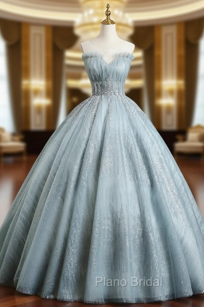 Blue Gray Ball Gown Tulle Sequins Beading Quinceanera Dresses Main image