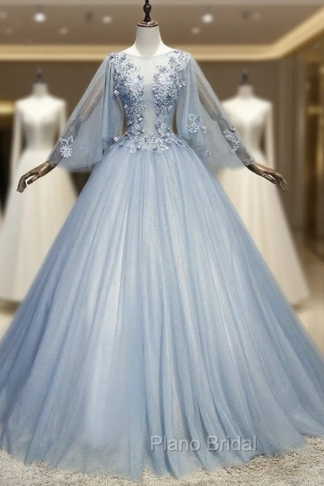 Blue Gray Tulle Flaying Sleeve Appliques Quinceanera Dresses Main image