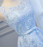 Blue High Low Lace Formal Prom Dresses, Blue High Low Lace Graduation Homecoming Dresses