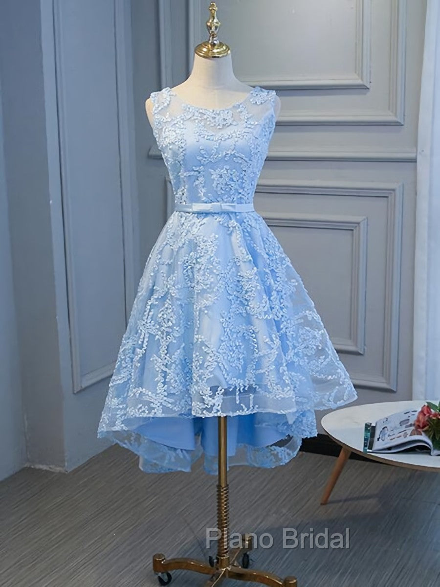 Blue High Low Lace Formal Prom Dresses, Blue High Low Lace Graduation Homecoming Dresses Secondary image