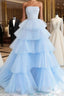 Blue High Low Tulle Formal Prom Dresses, Blue Tulle High Low Formal Graduation Dresses