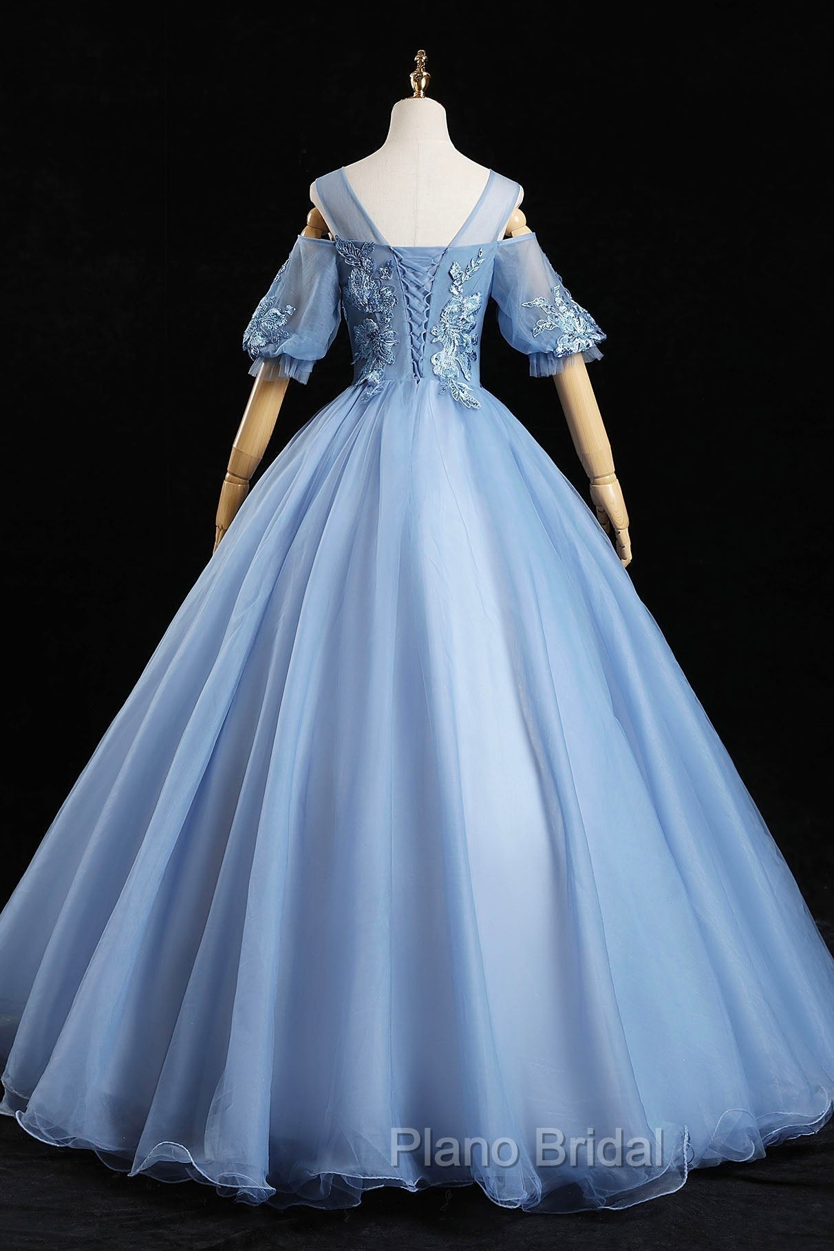 Blue Lace Long A-Line Ball Gown, Blue Formal Party Dresses