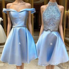 Blue lace satin short cocktail Dresses, blue homecoming Dresses