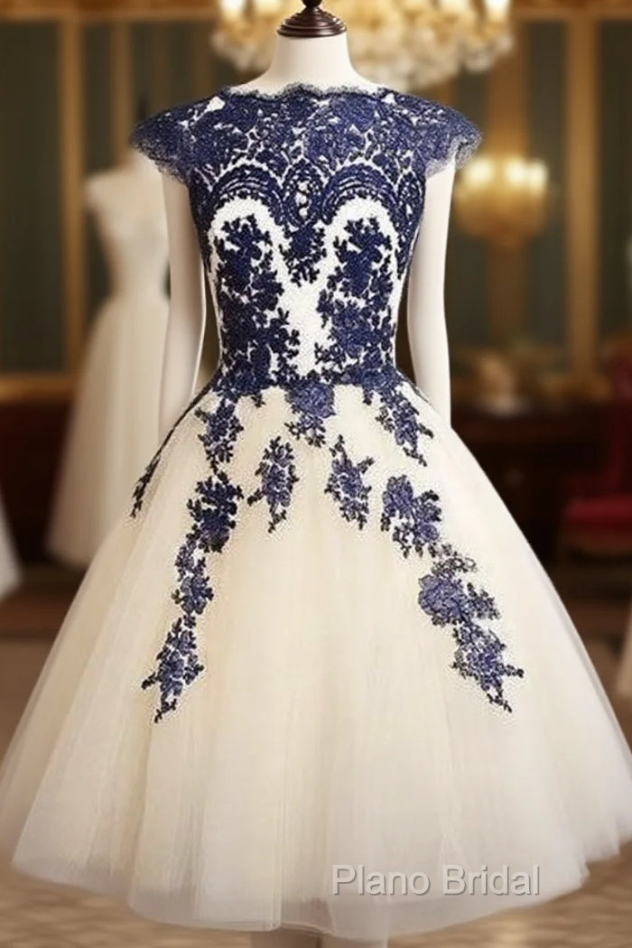 Blue Lace Tulle Short Formal Prom Dresses, Homecoming Dresses, Bridesmaid Dresses