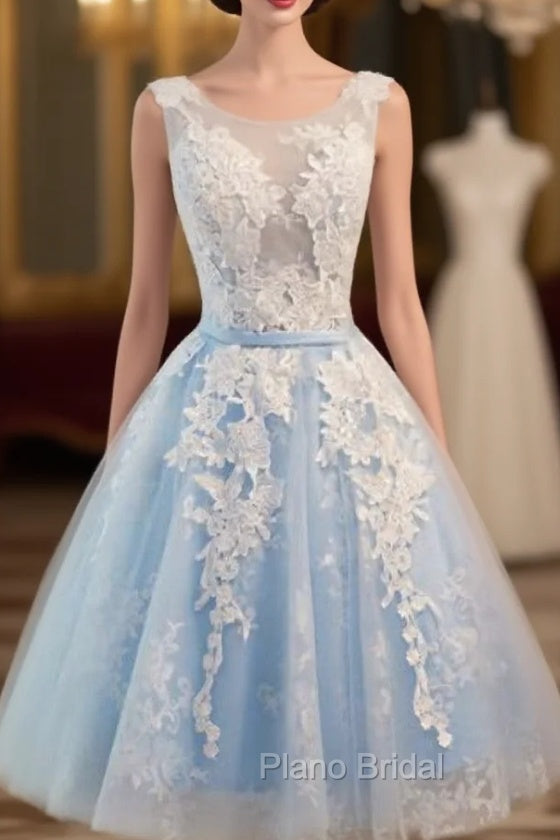 Blue Lace V-neck Homecoming Dresses Main image