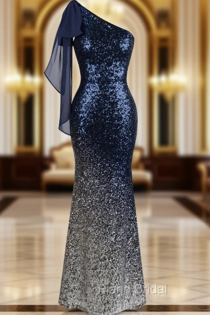 Blue Mermaid One Shoulder Sequins Bridesmaid Dresses Main image
