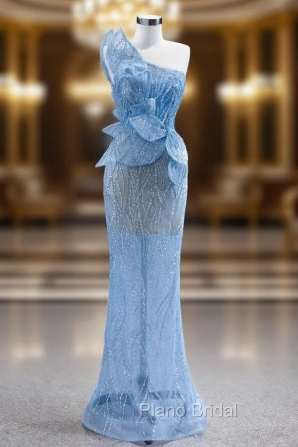 Blue Mermaid One Shoulder Sequins Formal Prom Dresses Main image