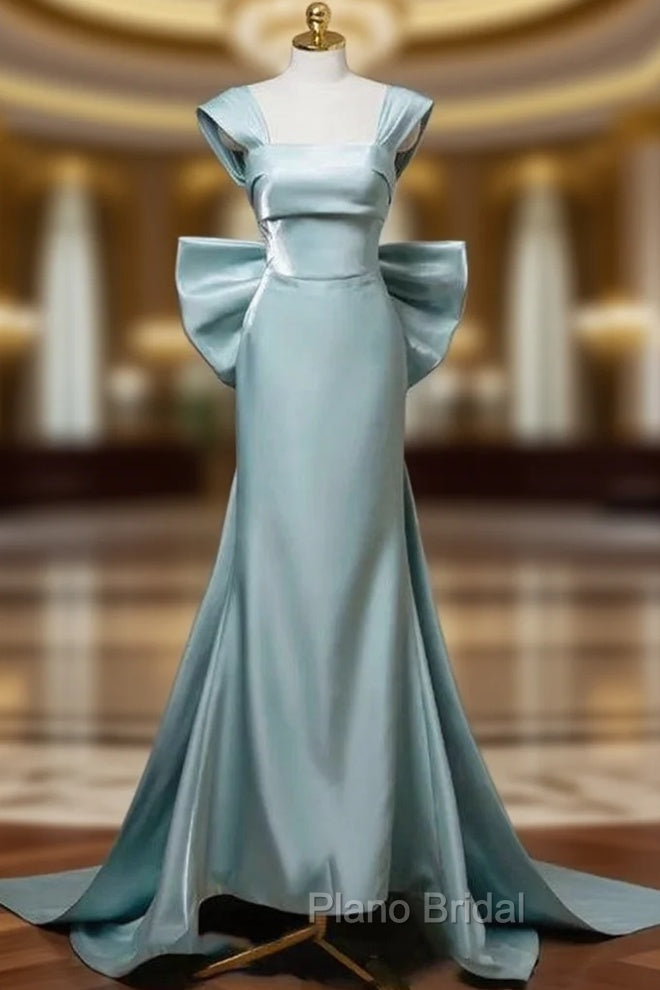 Blue Mermaid Satin Bow Formal Prom Dresses Main image
