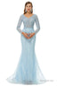 Neckline Long Sleeve Mermaid Lace Pattern Tulle Beading Prom Dresses