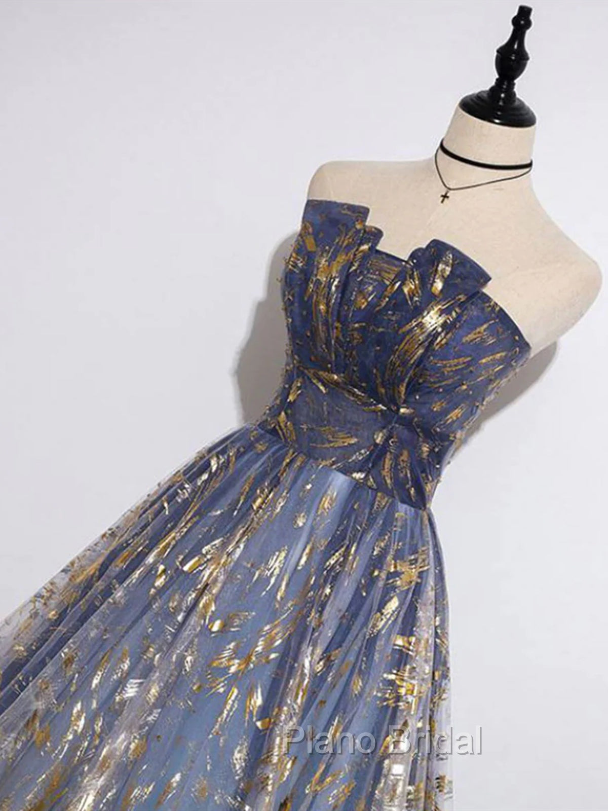 Blue Ombre Long Lace Formal Prom Dresses, Blue Long Lace Tulle Formal Evening Dresses Secondary image